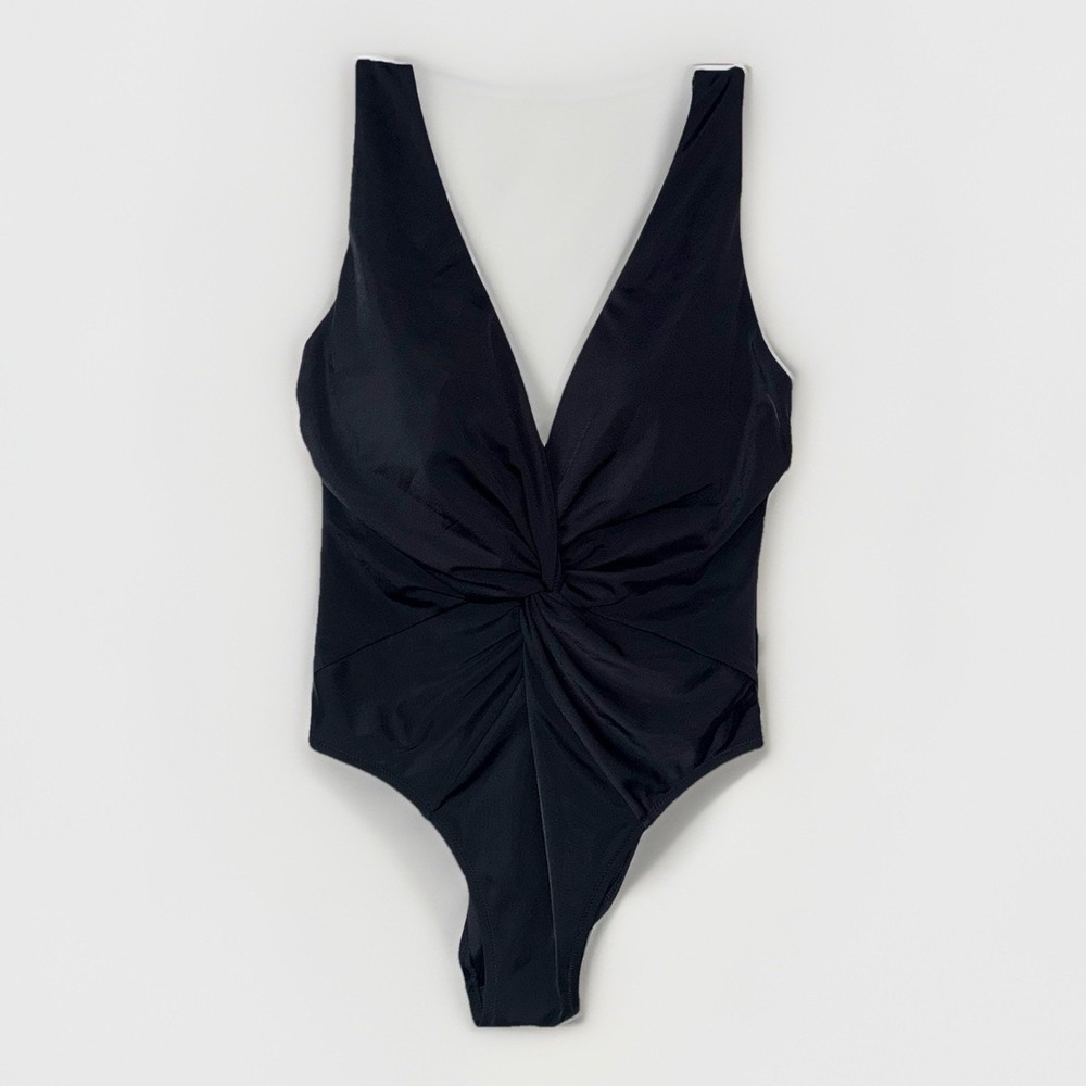 NWT Victoria's Secret Swim One Piece Swimsuit XL Black Plunge Twist Front Padded